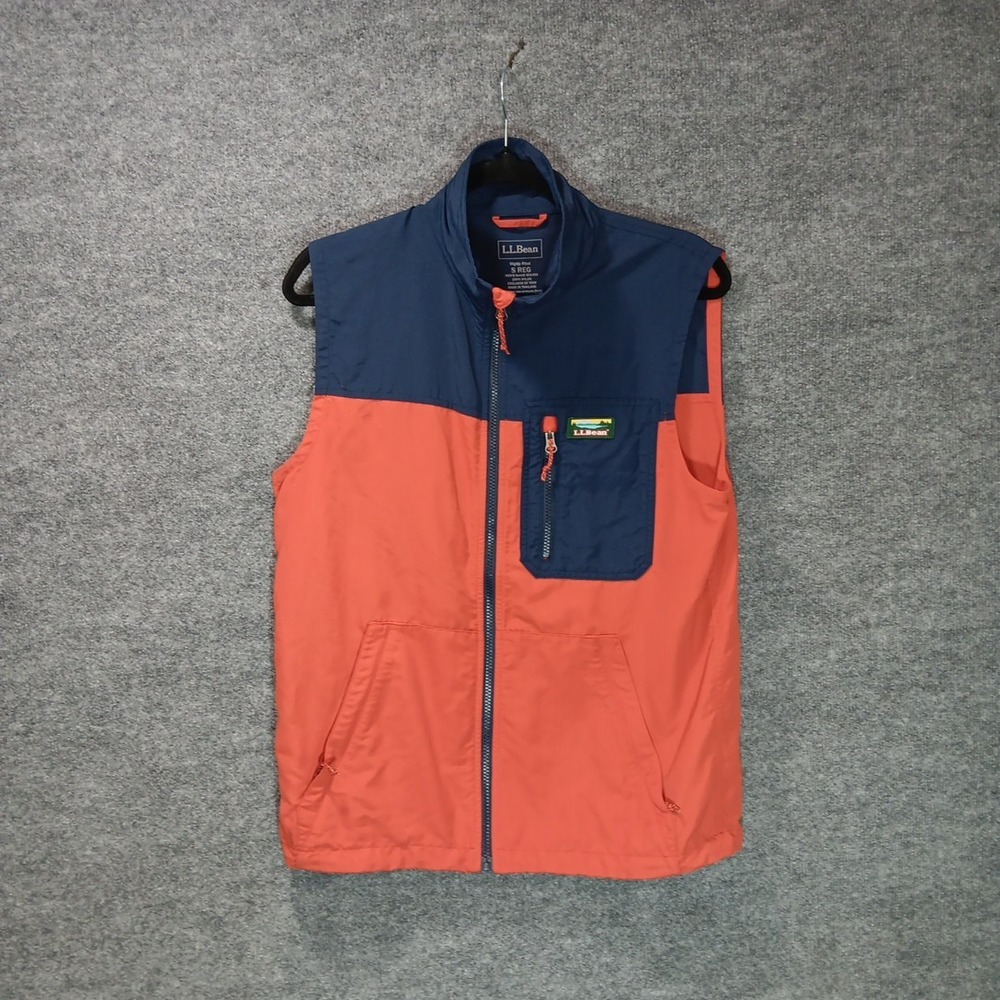 L.L. Bean Slightly Fitted Vest Zip Pockets Blue Orange Men Regular Small 501493